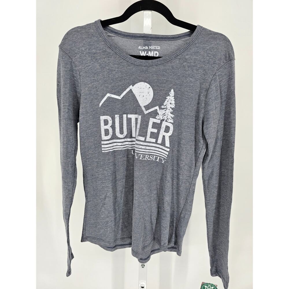 Butler University Womens Sz M Long Sleeve T Shirt Gray White Alma Mater NEW